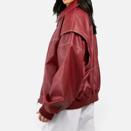 Duvrier | Women's Oversized Leather Bomber Jacket