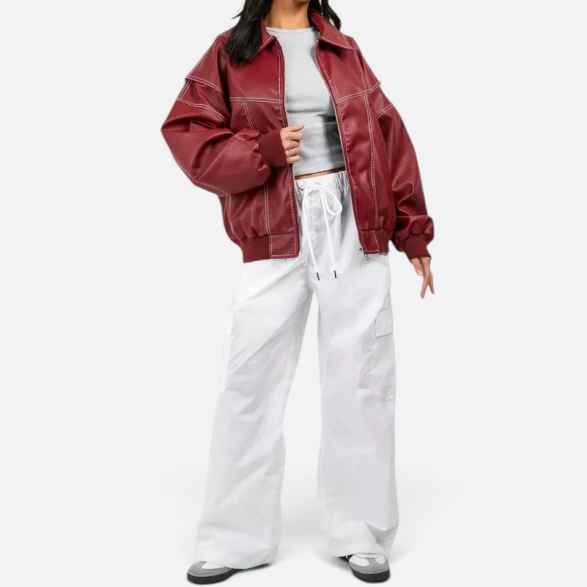 Duvrier | Women's Oversized Leather Bomber Jacket