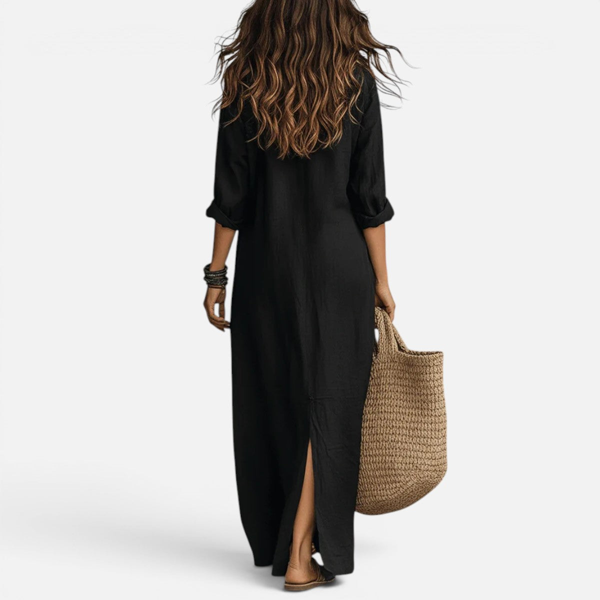Duvrier | Women’s Elegant Flowy Tummy Converag Long Maxi Button-Up Dress