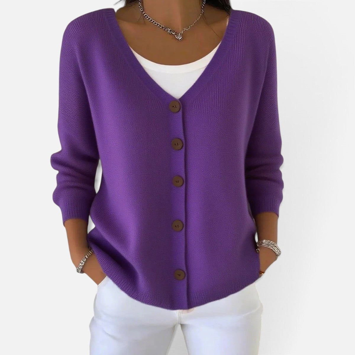 Duvrier | Women's V-Neck Button Cardigan