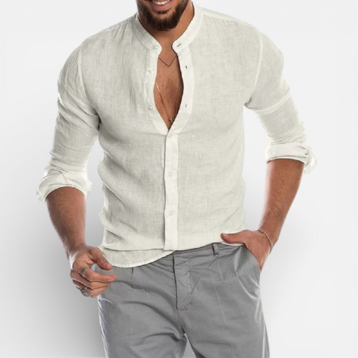 Duvrier | Men’s Breathable Cotton Linen Shirt - Long Sleeve