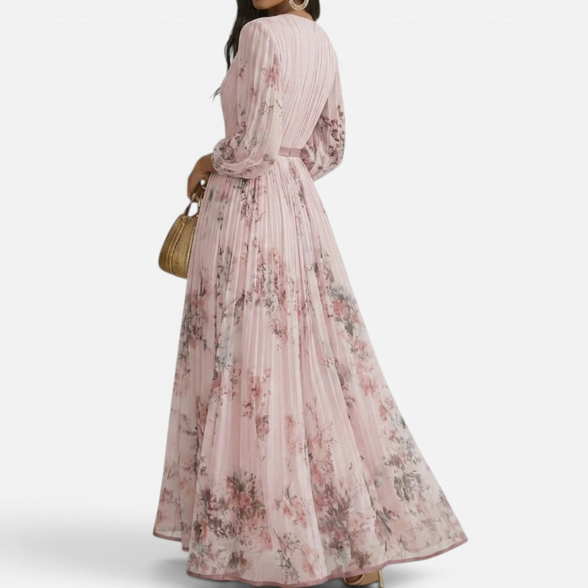 Duvrier | Women's Ascot Floral V-Neck Long Sleeve Maxi Dress