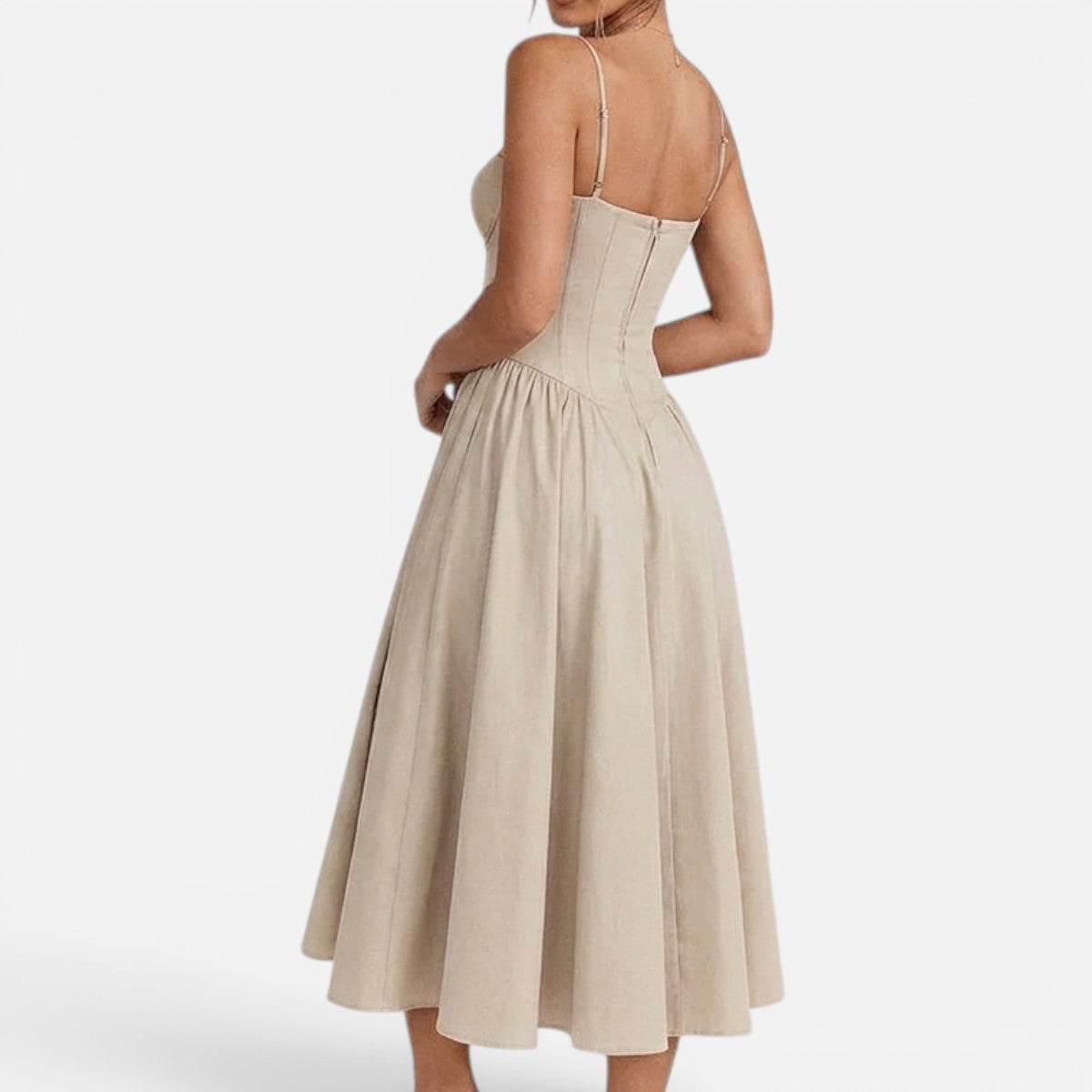 Duvrier | Women's Elegant Corset Midi Dress with Adjustable Straps