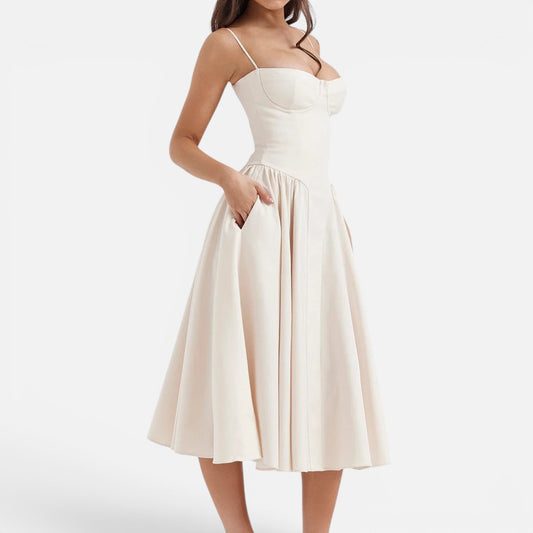 Duvrier | Women's Elegant Corset Midi Dress with Adjustable Straps