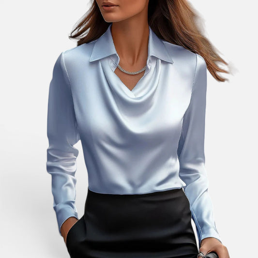 Duvrier | Women’s Elegant Shiny Satin Blouse with V-Neck Regular price