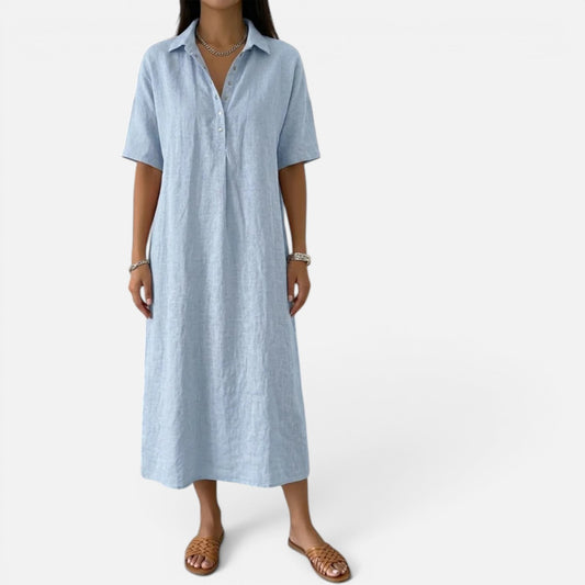 Duvrier | Women’s Casual Cotton Linen Polo Summer Dress With Short Sleeves