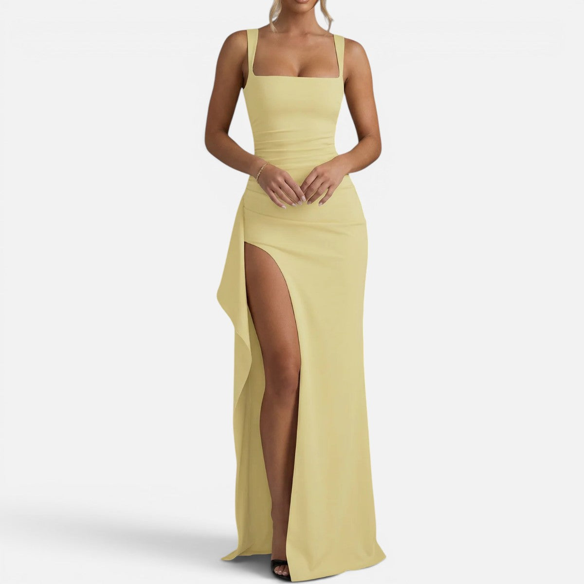 Duvrier | Women’s Elegant Bodycon Slip Maxi Dress with Leg Split and Open Back
