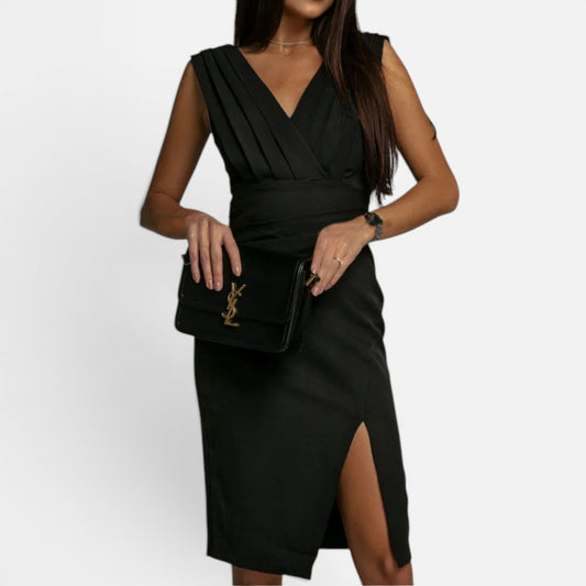 Duvrier | Women's Fitted Dress with V-Neck and Side Slit | Ideal for Summer