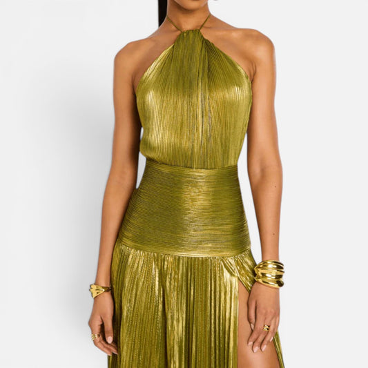 Duvrier | Women’s Off-Shoulder Maxi Dress in Green
