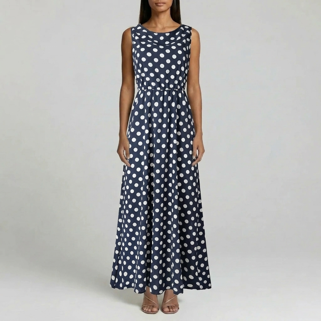 Duvrier | Women’s Sleeveless Polka Dot Dress - Elegant Maxi Dress