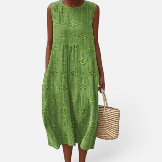 Duvrier | Women’s Lightweight Sleeveless Tummy Coverage Summer Dress With Artistic Print
