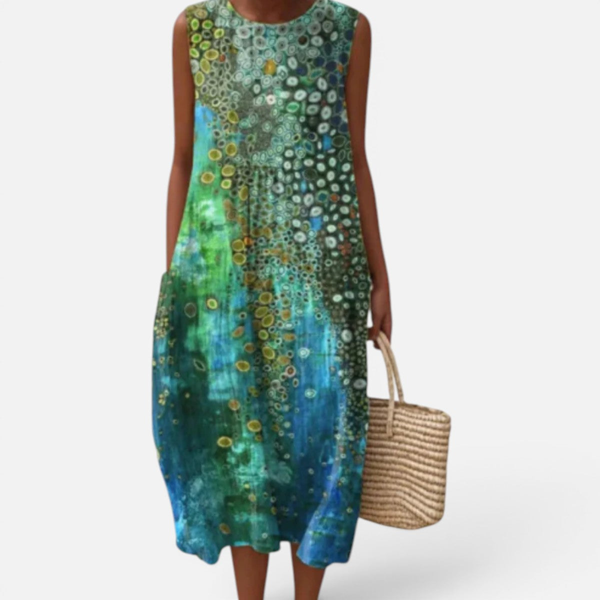 Duvrier | Women’s Lightweight Sleeveless Tummy Coverage Summer Dress With Artistic Print