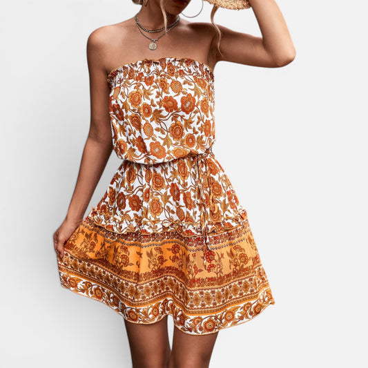 Duvrier | Women's Strapless A-Line Dress with Floral Print and High Waist | Ideal for Summer