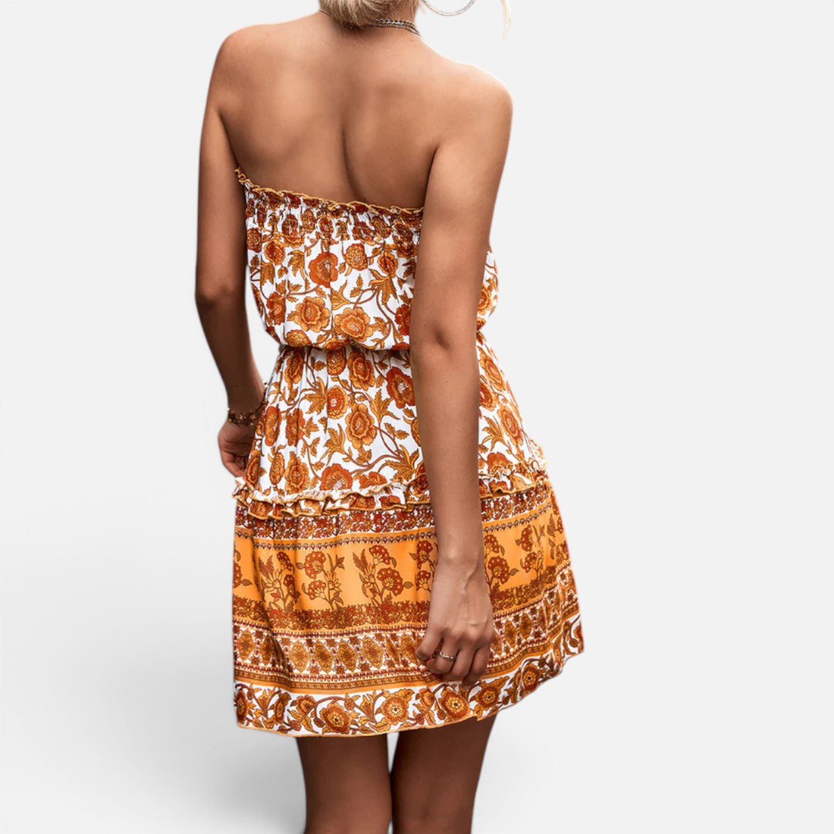 Duvrier | Women's Strapless A-Line Dress with Floral Print and High Waist | Ideal for Summer