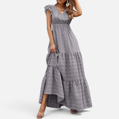Duvrier | Women's Bohemian Dress with V-Neck and Floral Print with Short Sleeves | Ideal for Summer