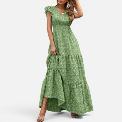 Duvrier | Women's Bohemian Dress with V-Neck and Floral Print with Short Sleeves | Ideal for Summer