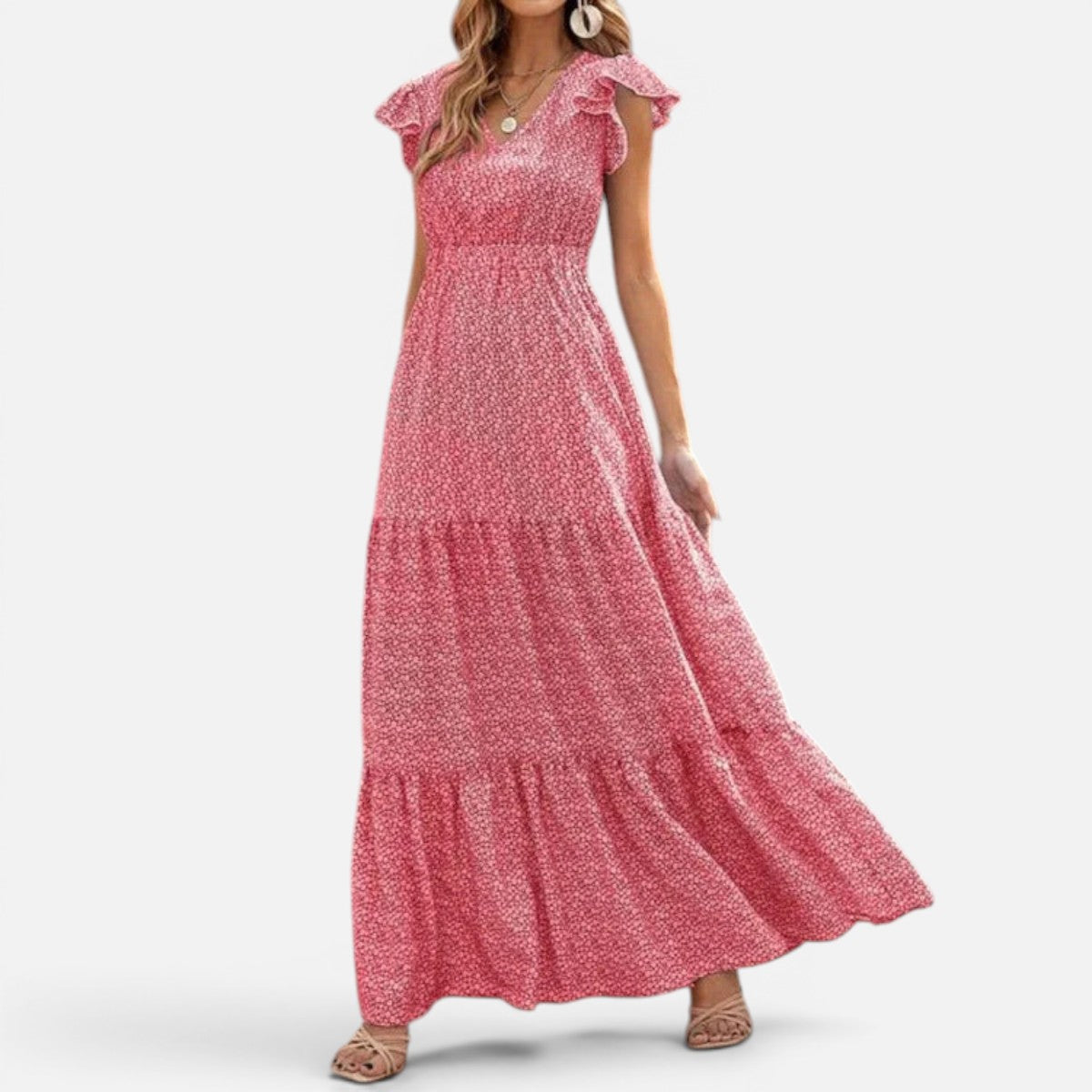 Duvrier | Women's Bohemian Dress with V-Neck and Floral Print with Short Sleeves | Ideal for Summer