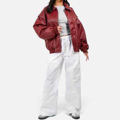 Duvrier | Women's Oversized Leather Bomber Jacket