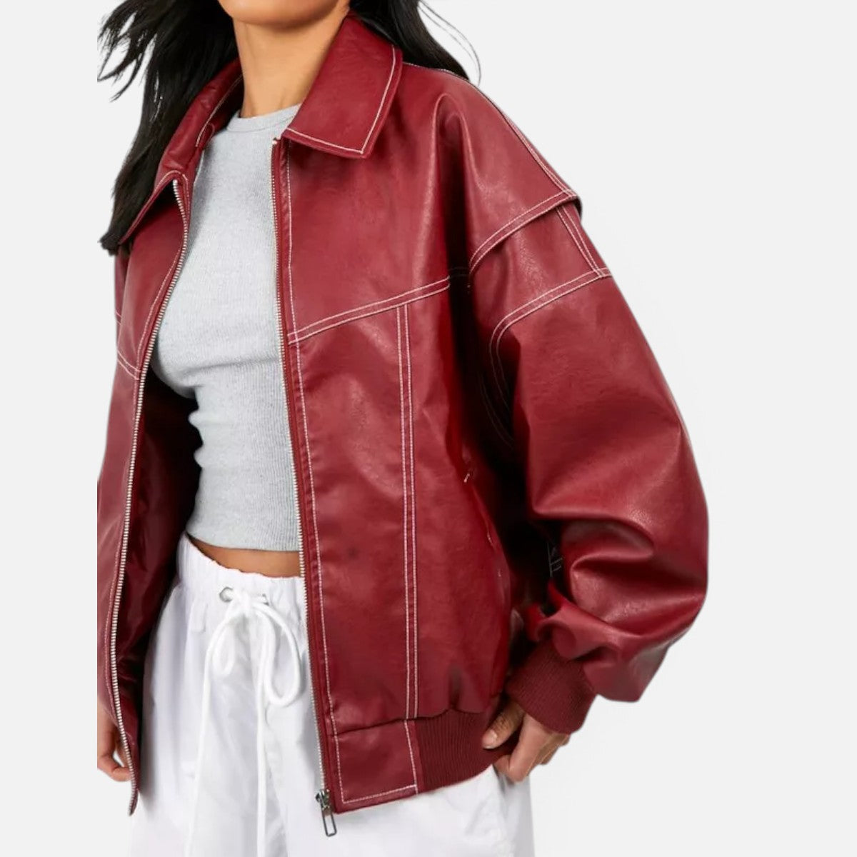 Duvrier | Women's Oversized Leather Bomber Jacket