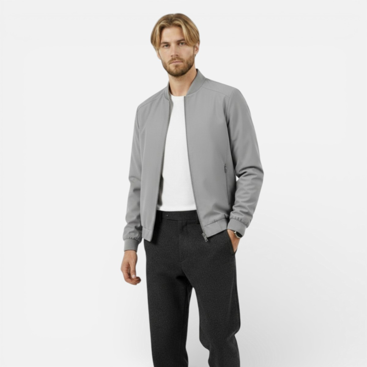 Duvrier | Men’s Zip-Up Tin Bomber Jacket - Casual Everyday Wear