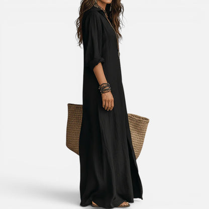 Duvrier | Women’s Elegant Flowy Tummy Converag Long Maxi Button-Up Dress