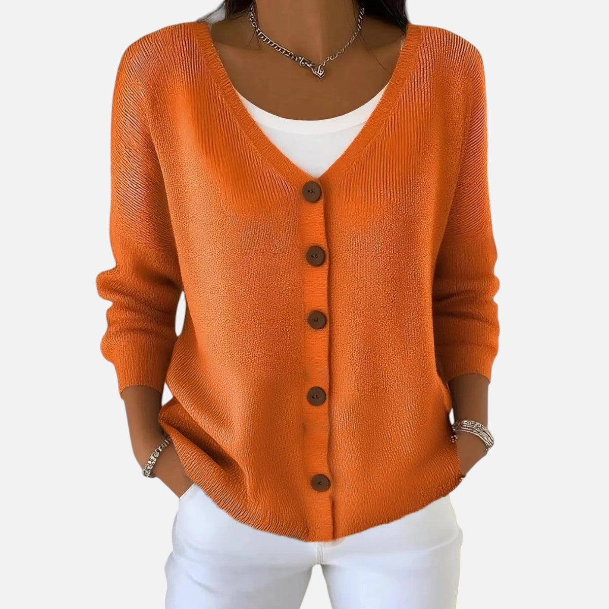 Duvrier | Women's V-Neck Button Cardigan