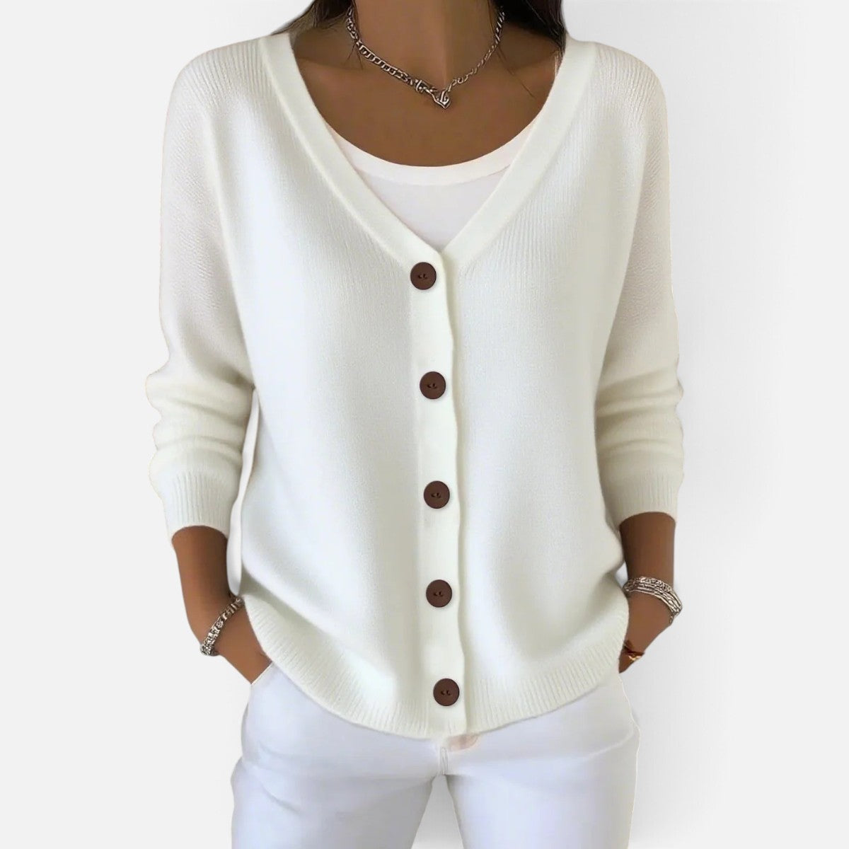 Duvrier | Women's V-Neck Button Cardigan