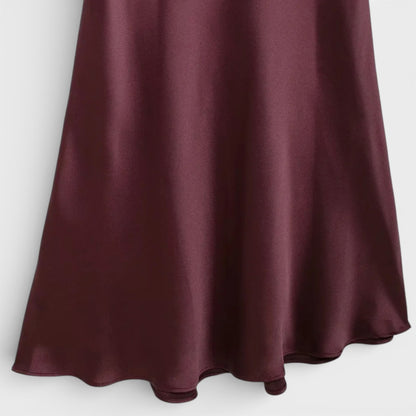 Duvrier l Women’s Burgundy Red Satin Midi Cocktail Dress - Evening Events