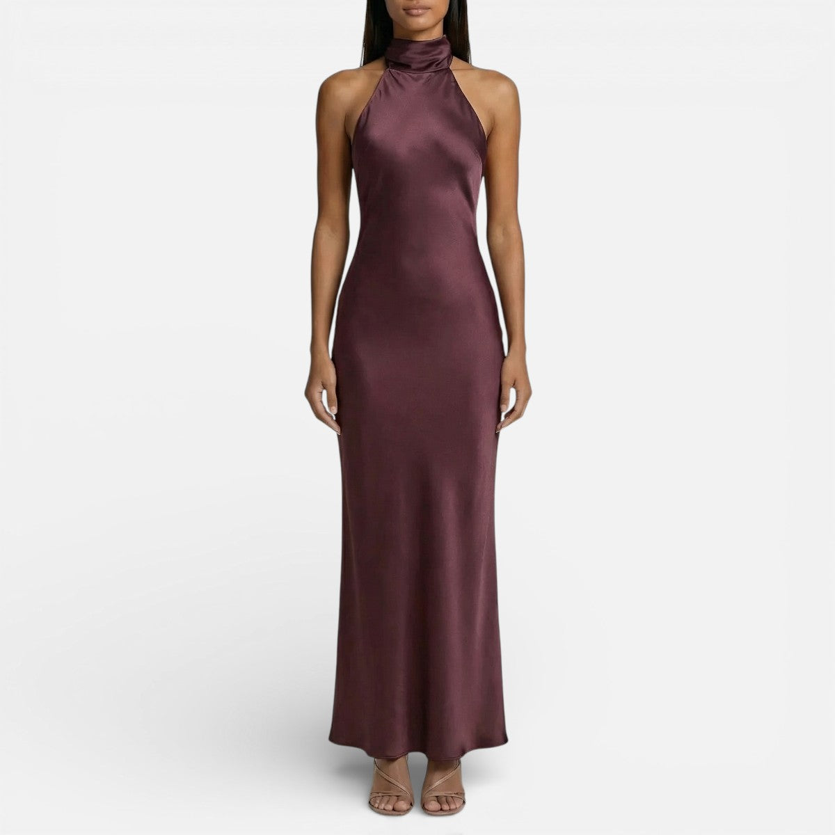Duvrier l Women’s Burgundy Red Satin Midi Cocktail Dress - Evening Events