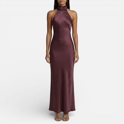 Duvrier l Women’s Burgundy Red Satin Midi Cocktail Dress - Evening Events