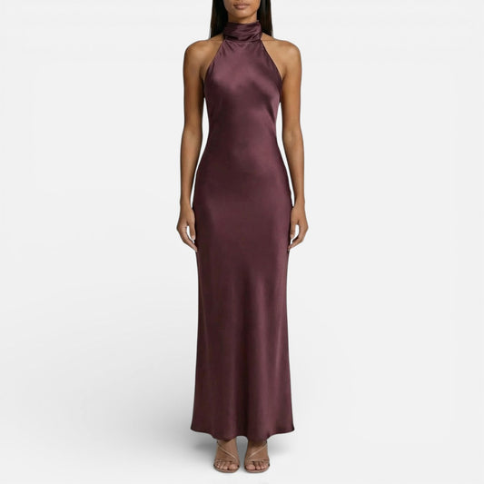 Duvrier l Women’s Burgundy Red Satin Midi Cocktail Dress - Evening Events