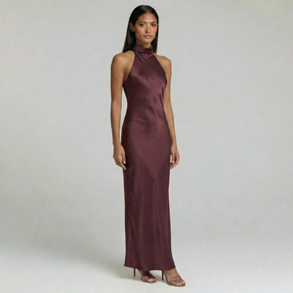 Duvrier l Women’s Burgundy Red Satin Midi Cocktail Dress - Evening Events