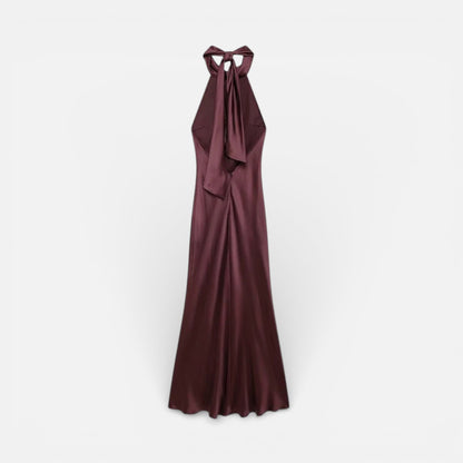 Duvrier l Women’s Burgundy Red Satin Midi Cocktail Dress - Evening Events