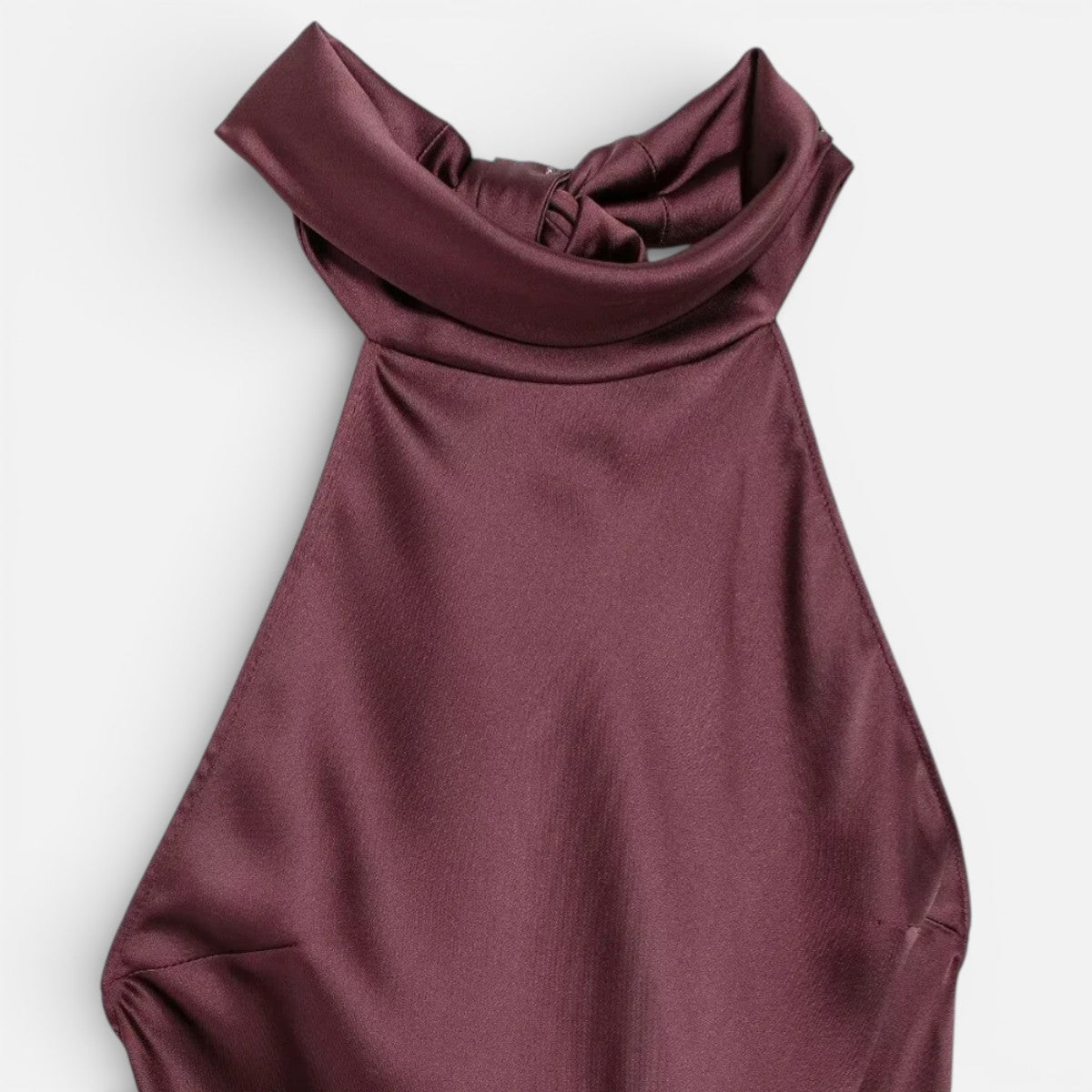 Duvrier l Women’s Burgundy Red Satin Midi Cocktail Dress - Evening Events