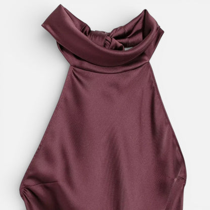 Duvrier l Women’s Burgundy Red Satin Midi Cocktail Dress - Evening Events