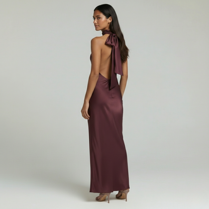 Duvrier l Women’s Burgundy Red Satin Midi Cocktail Dress - Evening Events