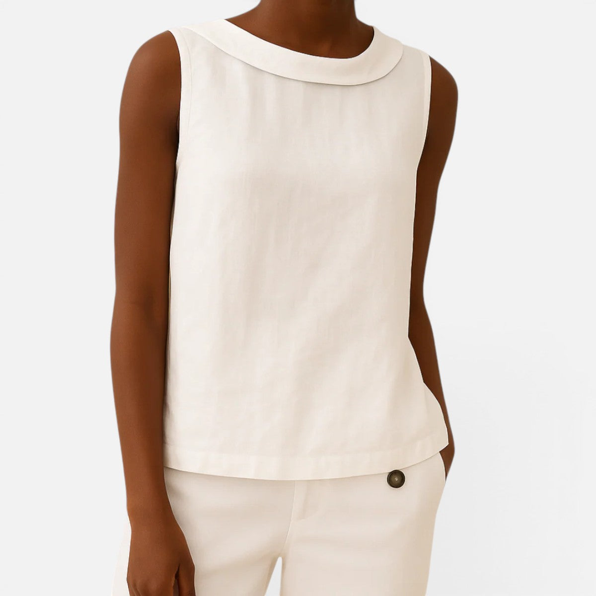 Duvrier | Women's  Sleeveless Roll Collar Top