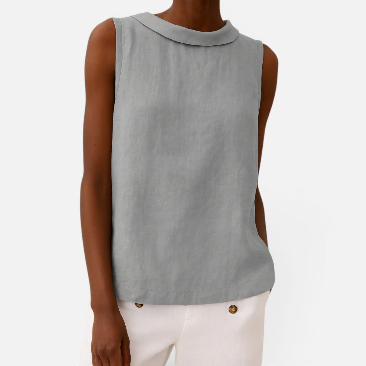 Duvrier | Women's  Sleeveless Roll Collar Top