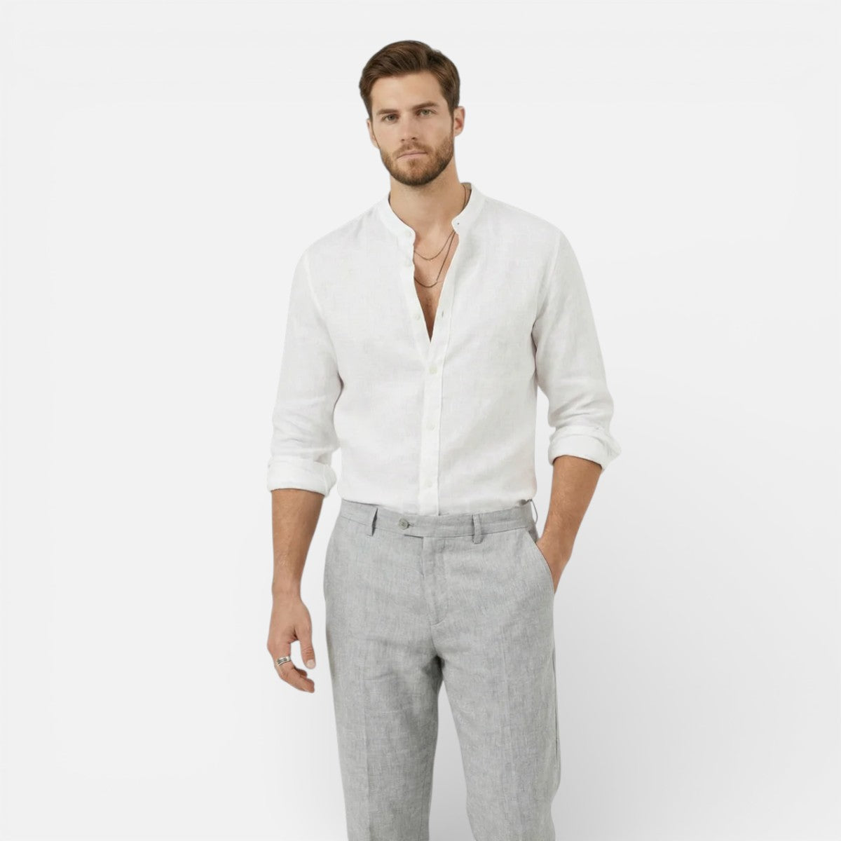 Duvrier | Men’s Breathable Cotton Linen Shirt - Long Sleeve