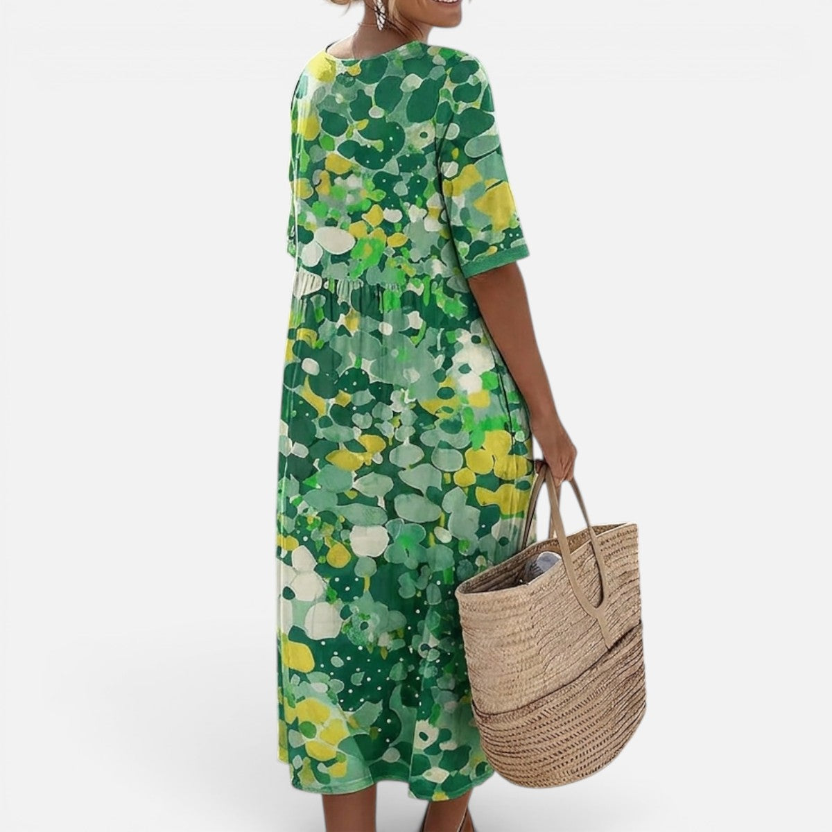 Duvrier | Women’s Summer Midi Cotton Linen Dress With Abstract Floral Print