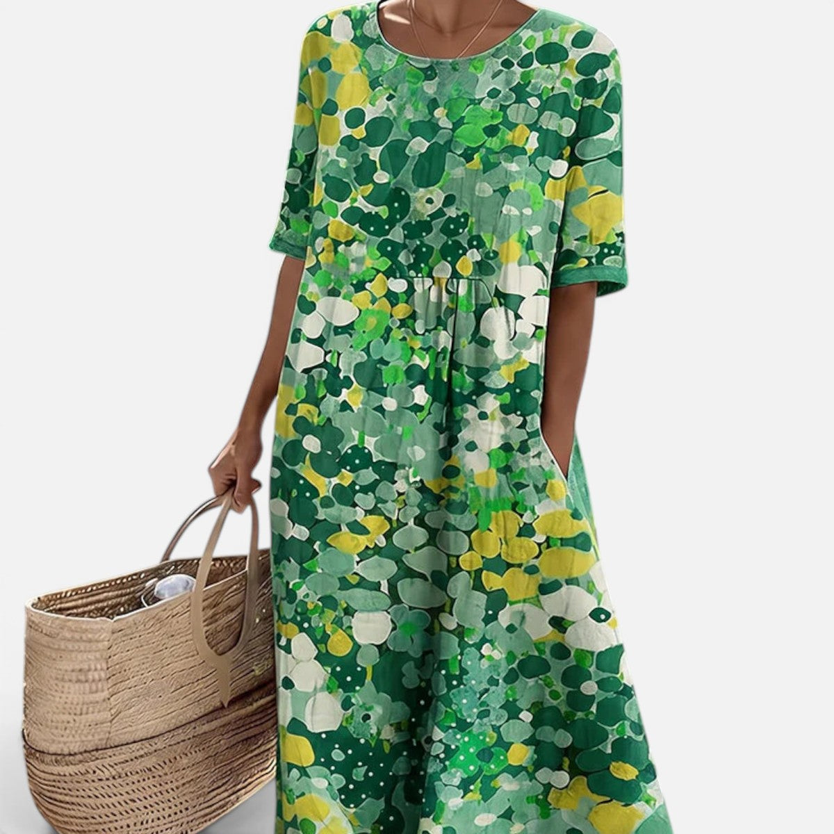 Duvrier | Women’s Summer Midi Cotton Linen Dress With Abstract Floral Print