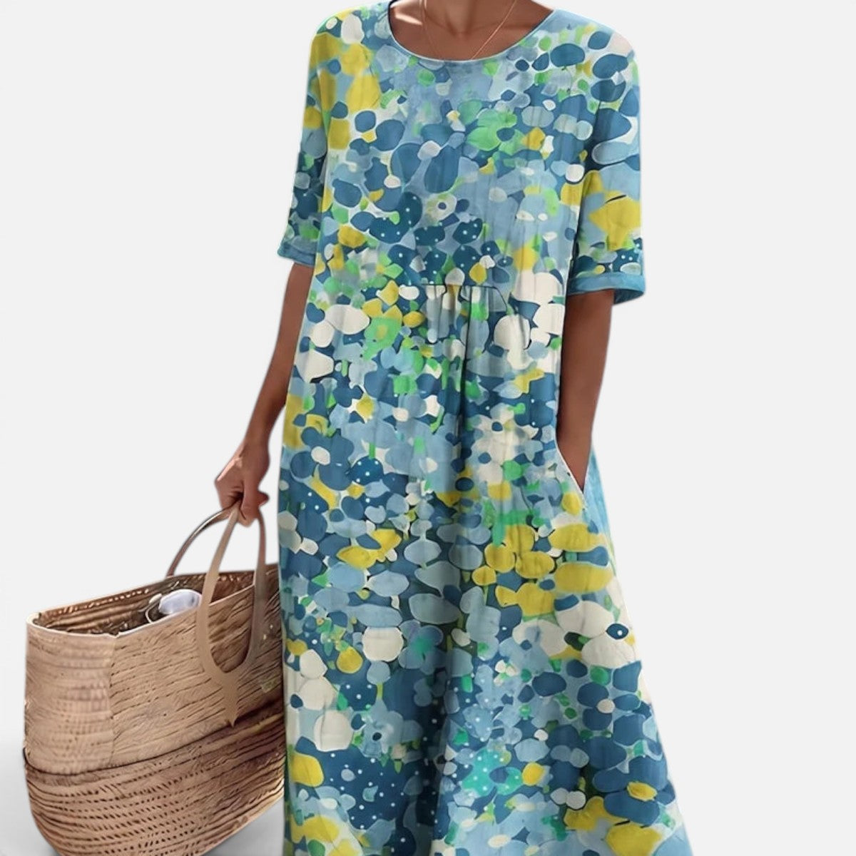 Duvrier | Women’s Summer Midi Cotton Linen Dress With Abstract Floral Print