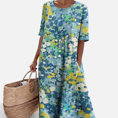 Duvrier | Women’s Summer Midi Cotton Linen Dress With Abstract Floral Print