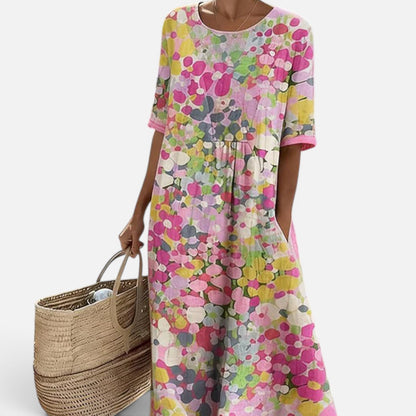 Duvrier | Women’s Summer Midi Cotton Linen Dress With Abstract Floral Print