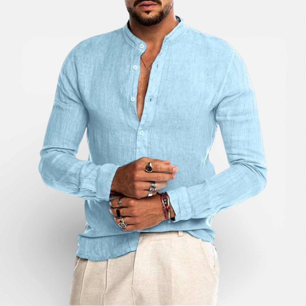 Duvrier | Men’s Breathable Cotton Linen Shirt - Long Sleeve