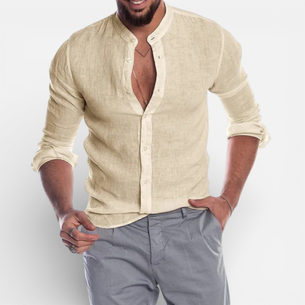 Duvrier | Men’s Breathable Cotton Linen Shirt - Long Sleeve
