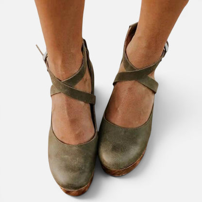 Duvrier | Women's Elegant Wedge Heels with Closed Toe & Ankle Strap