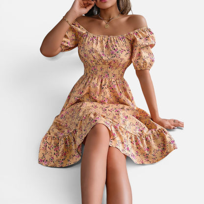 Duvrier | Women's Floral Dress with Square Neckline, Ruffles, and High Waist