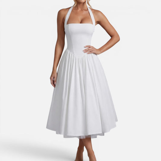 Duvrier | Women’s Ascot Elegant A Line Halter Midi Dresss
