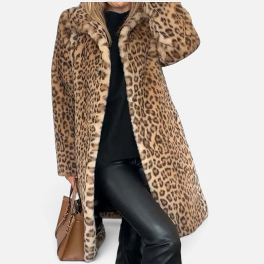 Duvrier | Women's Long Coat with Leopard Print